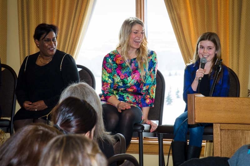 Umashanie Reddy , Crystal Phillips, and Belle Levisky at the International Women&#8217;s Day forum, hosted by the Cochrane Public Library, last Saturday.
