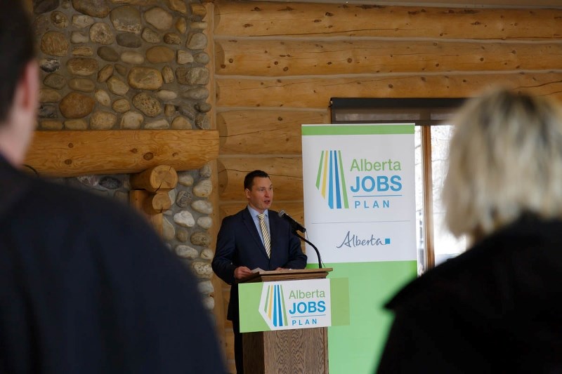 Economic Minister Deron Bilous announces grants at the Cochrane RancheHouse in Cochrane on Friday, March 24.