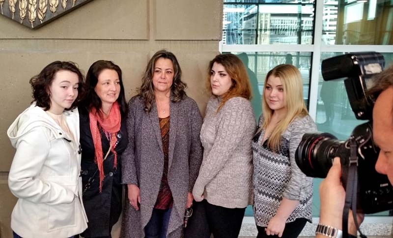 Jordyn Griffin, Dawn Griffin, Lisa Fox, Kylie French and Taylor French after Justice John McCarthy found Allan Dean Griffin, from Cochrane, guilty on two counts of sexual