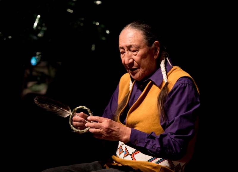 Helmer Twoyoungmen as Pahatha in the performance Dreaming Alberta at the Cochrane RancheHouse on April 11. The environmental production was performed for students of the