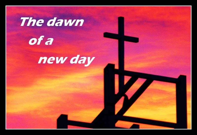 The cross atop All Saints Anglican Church at sunrise inspires Easter reflection on moving from darkness to light.