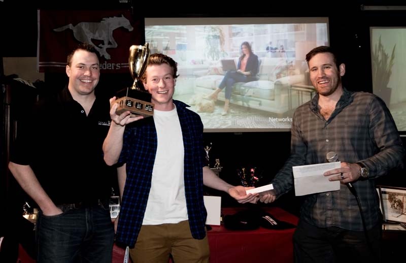 Talus Hume celebrates his award at the Cochrane Generals banquet on April 22.