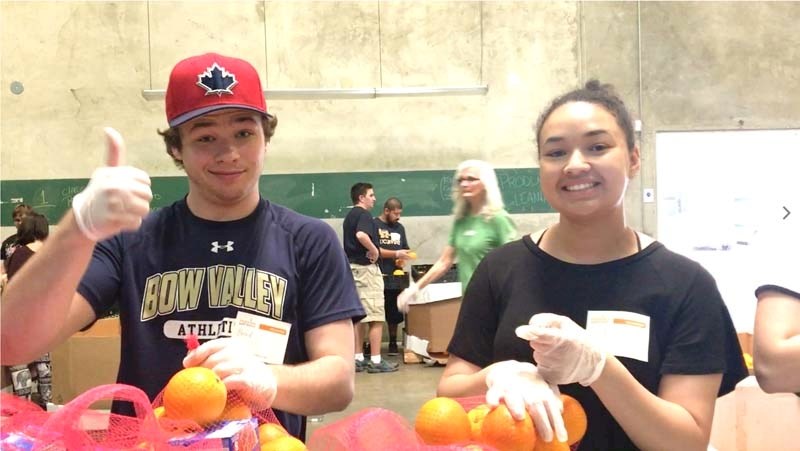 Bow Valley students sort food to help homeless people in San Diego, California during spring break.