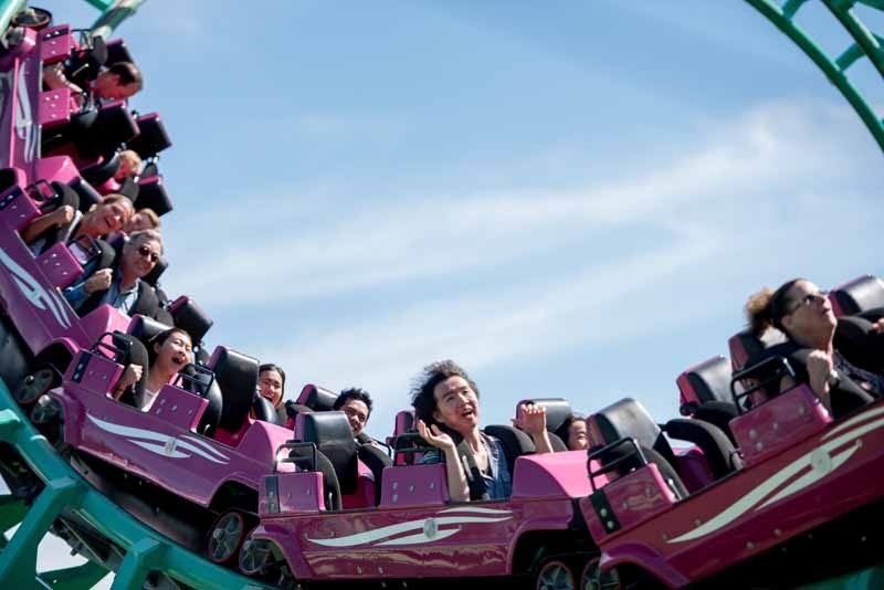 Rick Kim enjoys the Vortex rollercoaster at Calaway Park on opening weekend in Calgary on Monday, May 22, 2017. Kim, who is visiting from Korea, explained this was his first
