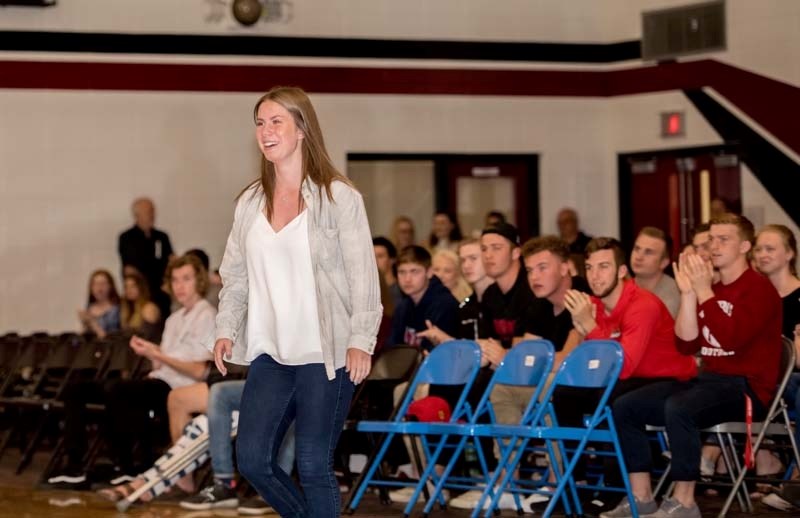 Grade 12 student Tyler Green accepting one of several awards during the year-end awards at Cochrane High School in Cochrane on Friday, June 9, 2017.