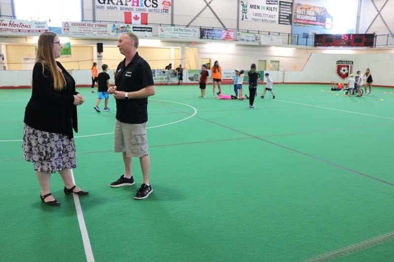Alberta Labour Minister Christina Gray was in Cochrane on Wednesday to tour Spray Lake Sawmills Family Sports Centre and discuss labour initiatives.