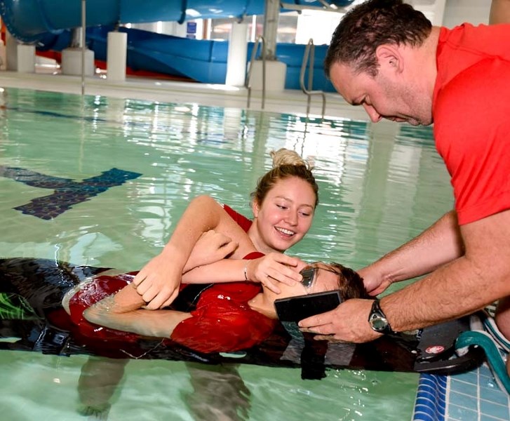 Lifeguard Chloe Kempin trains in the new Jayman Built Acquatic Centre this week as part of the last steps to open the pool to the public.