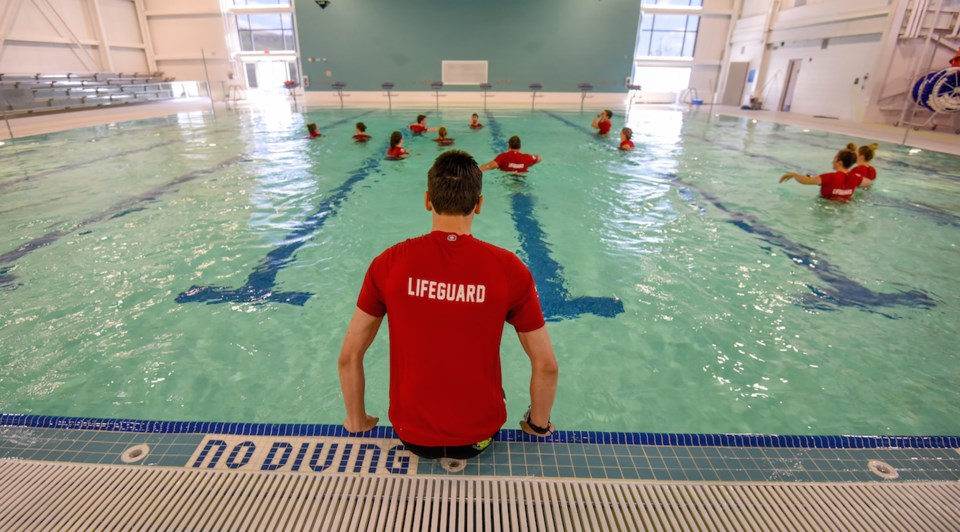 Lifeguards train in the new Jayman BUILT Aquatic Centre.