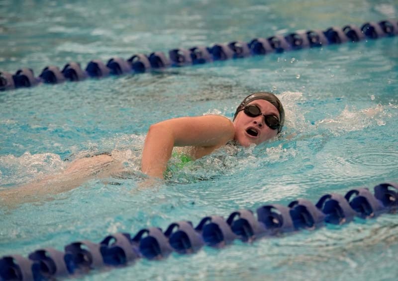 Cochrane Piranhas Swim Club member Bria Michalski competes in the 200-metre medley relay during regional competition at the Repsol Sport Centre in Calgary on Aug. 12