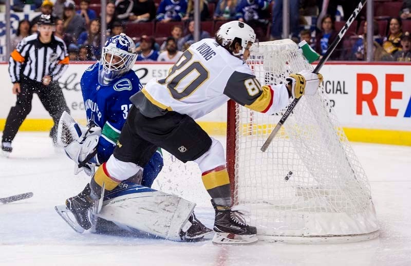 Tyler Wong scored one of his three goals against the Vancouver Canucks in NHL preseason action on Sept. 17.