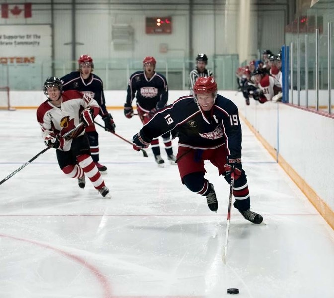 Generals forward Talus Hume streaks up the ice in the Gens 13-0 win over the Three Hills Thrashers.