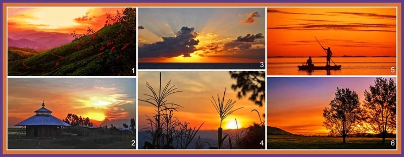 The beauty of sunrises and sunsets embraces the whole wide world with hope. Photos (1) sunrise over tea plantations in Kerala, India, by Robyn MacKay; (2) sunset from Harbu