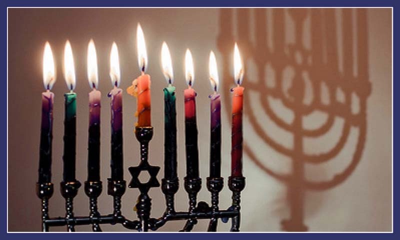 An eight-candle menorah celebrates the triumph of light over darkness in the Jewish festival of Hanukkah.