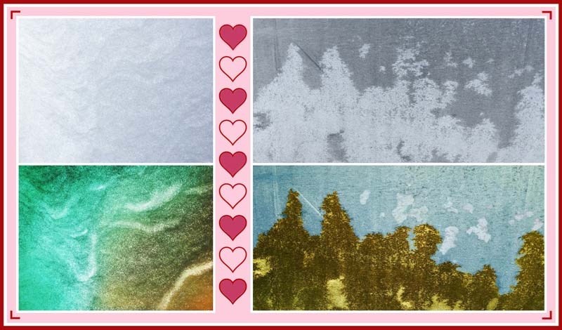 Dump of snow on car windshield, viewed from inside, and splash of mud on car door (top images) suggested summertime beaches and foothills forests created from same images