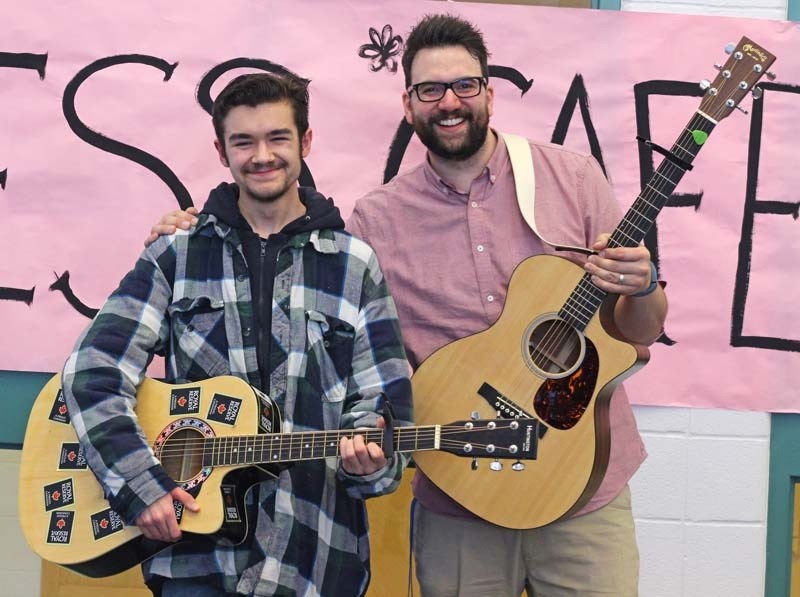 Sebastien Aube, Grade 11, and student counsellor Andrew Nicholson performed Fix You by Coldplay at the Bow Valley High School (BVHS) Kindness Cafe event on March 19. The