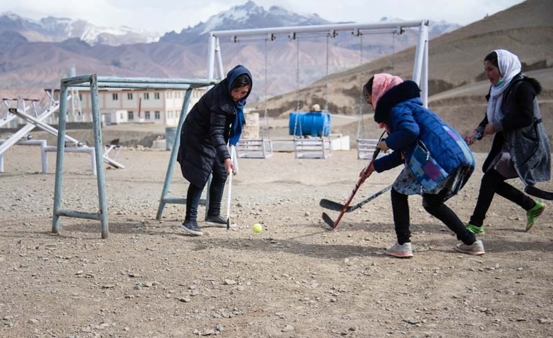 First taste of hockey for girls in Bamyan, Afghanistan.