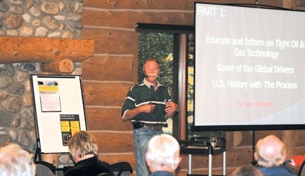 Gary Tresidder speaks on Sept. 26 at the RancheHouse during the second meeting in as many weeks to address the issue of hydraulic fracturing in the Cochrane area. Tresidder