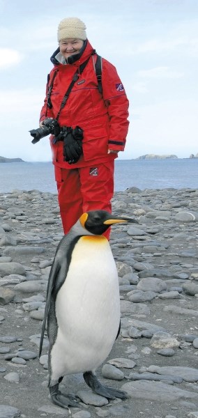 Kaye Madsen gets a close-up look at penguins during a trip to Antarctica in 2010.