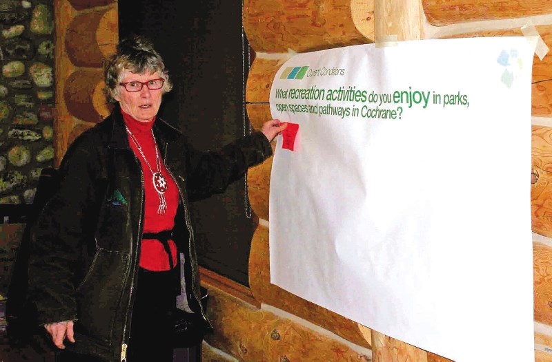 Sandra Foss was the first to stick her suggestion to the board during the town&#8217;s Open Spaces Master Plan open house at the RancheHouse April 18.