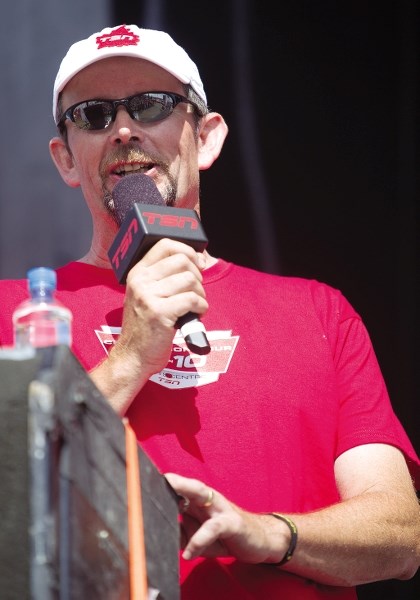 Kelly Kimmett speaks during the Kraft Celebration Tour visit to Cochrane on Aug. 19.