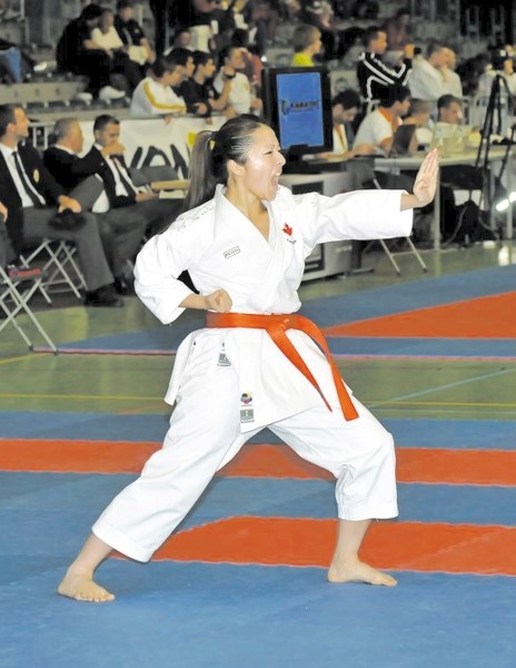 Cochrane&#8217;s Hidemi Uchiage shows her form in the Kata (patterns) event at the German Open karate competition in Frankfurt in September. The Ippon Karate Dojo member