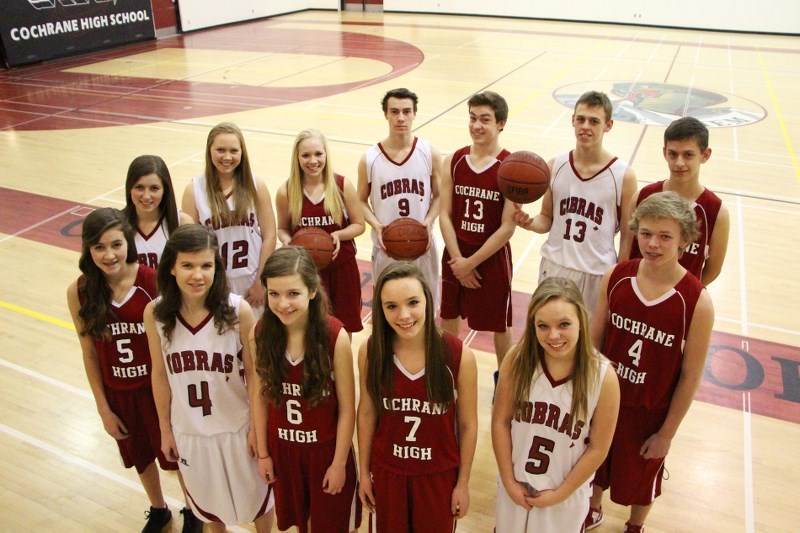 The Cochrane High School Cobras basketball program features family familiarity as 13 players in the varsity and junior-varsity programs are related. (Clockwise, starting with 
