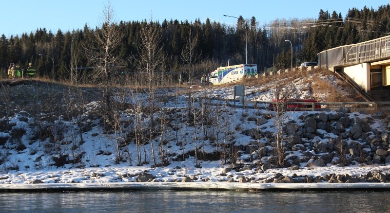 A 42-year-old female from High River nearly took a dip in the Bow River on Jan. 25 when she lost control of her car and went off the road at the Highway 22/George Fox Trail