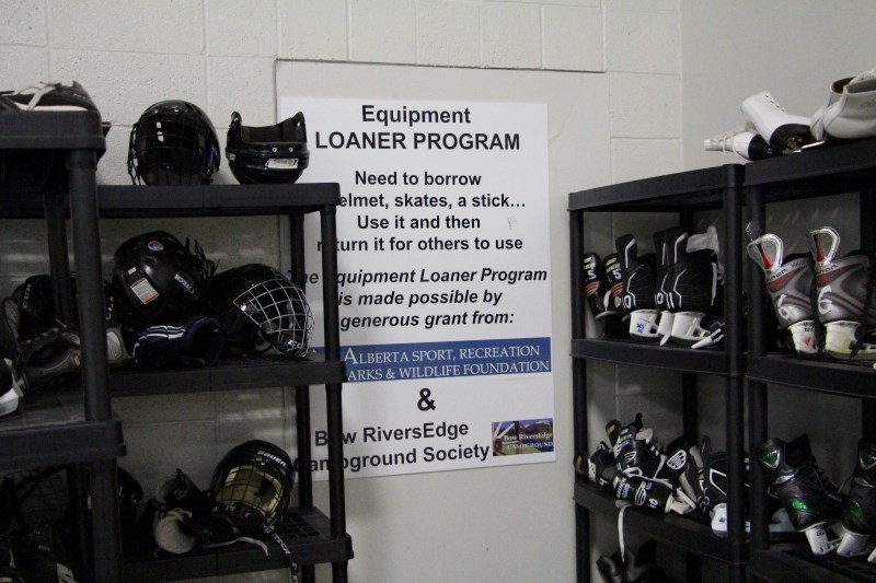 If you don&#8217;t have hockey equipment, Spray Lake Sawmills Family Sports Centre has racks of skates, helmets and even some sticks on loan for daily pickup hockey sessions.