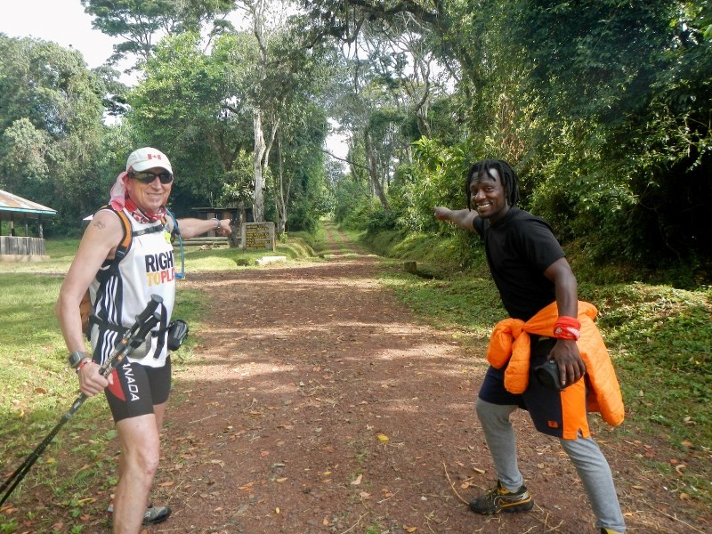 Martin Parnell with Lau Mufuru as he gets ready for the Kilimanjaro Marathon in Tanzania.