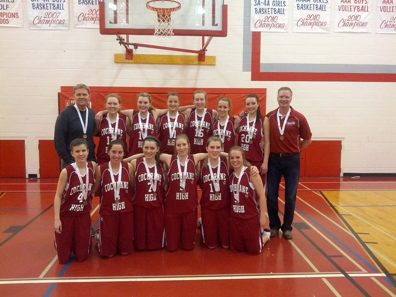 The Cochrane High School Cobras varsity girls basketball team won bronze at Zones with an 46-45 win over Bow Valley High School Bobcats. The medal capped a season head coach