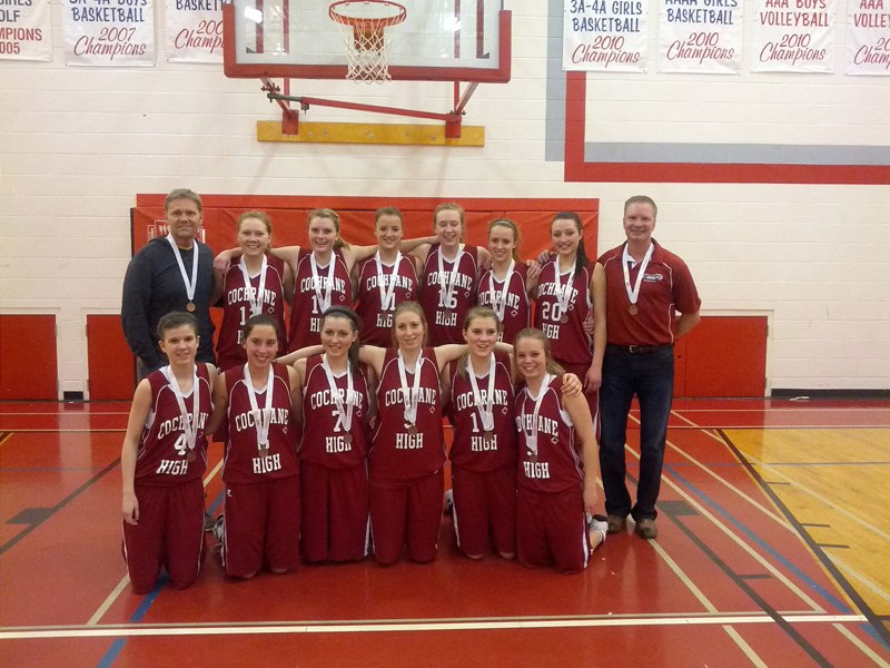 The Cochrane High School Cobras varsity girls basketball team won bronze at Zones with an 46-45 win over Bow Valley High School Bobcats. The medal capped a season head coach