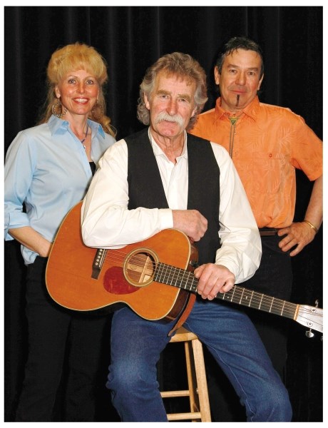 Troubadour Gary Fjellgaard (front) will be performing solo and alongside Saskia Overbeek (left) and Darrel Delaronde (right) of the Great Plains during a spring concert at