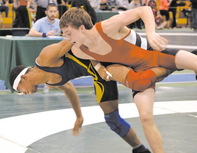 Cochrane Cowboys Wrestling Club&#8217;s Aidan McKeage shows his bronze medal-winning form at the national cadet wrestling championships held April 5-7 in Saskatoon.