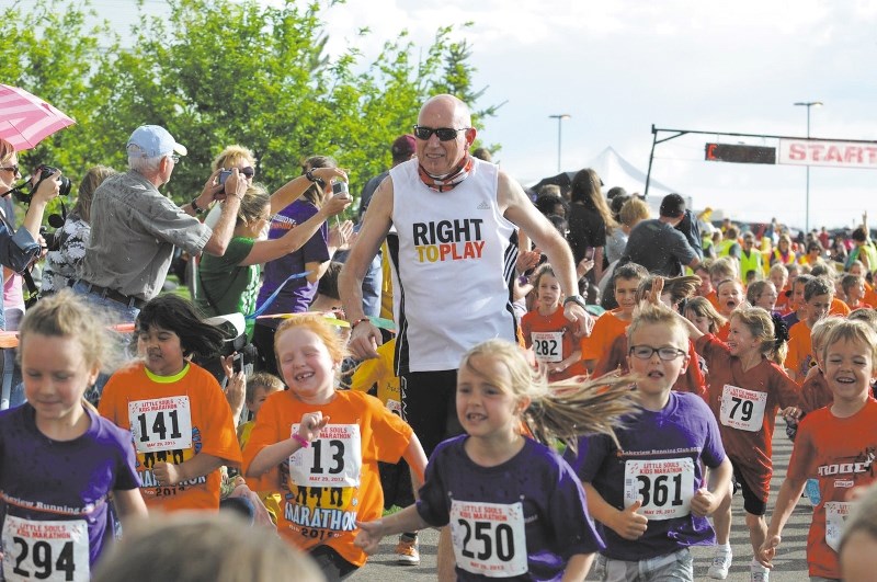 At the start of the Little Souls Kids Marathon in Lethbridge with the seven and unders.