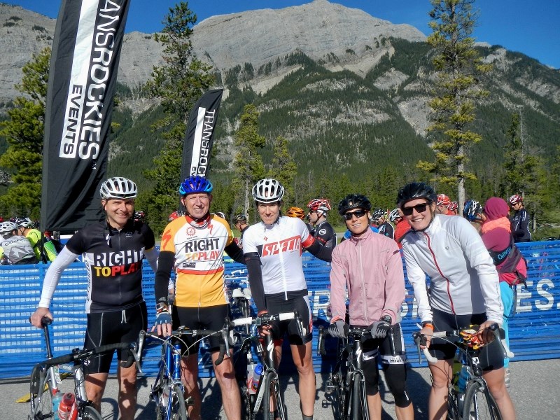 Team Right To Play (left to right): Robert Witchel, Martin Parnell, Caroline Ouellette, Becca Fahey and Anastasia Bucsis in Canmore.