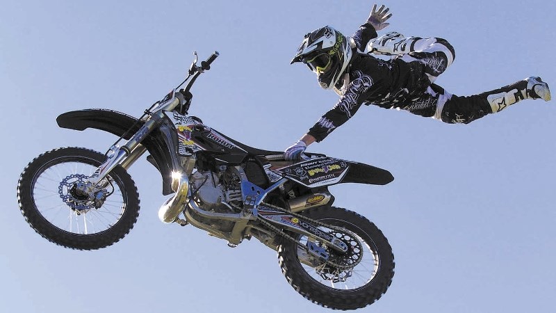 A member of the Keith Sayers&#8217; FMX Motocross Team performs at the fourth annual Catherine Pearson Charity Rodeo.