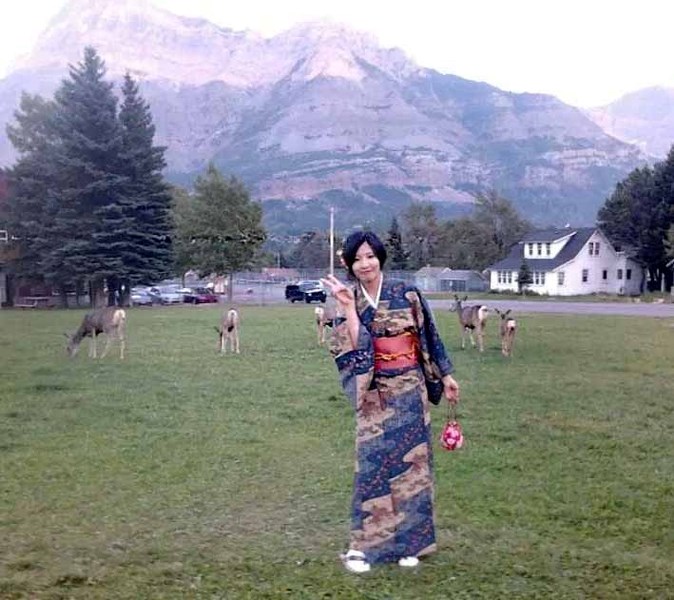 Akiko Yonezawa in Waterton Lakes National Park while attending the 2013 Rotary Peace Park Assembly. She&#8217;ll be in Cochrane as part of the Rotary Club of Cochrane&#8217;s 