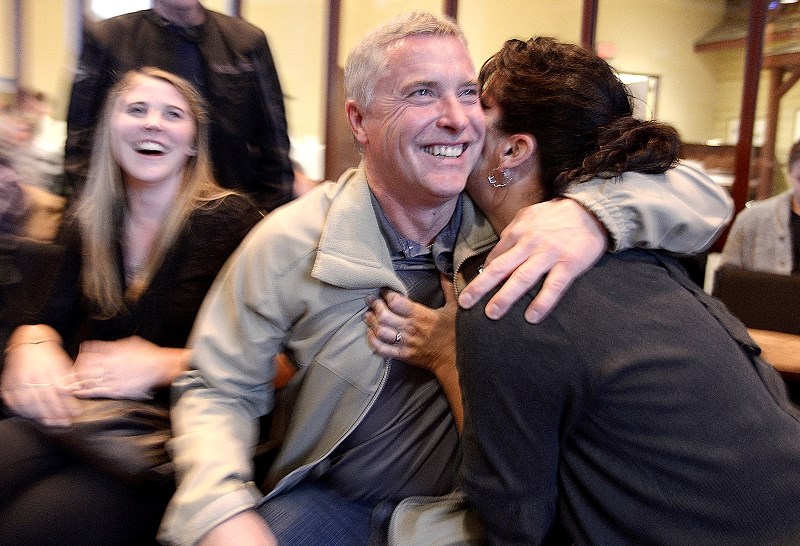 Mayor-elect Ivan Brooker celebrated with his daughter Mikayla, son Tyler (not pictured) and fianc