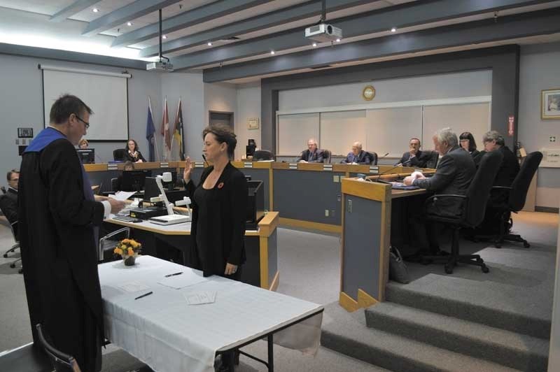 Second-term Division 3 councillor Margaret Bahcheli was acclaimed and sworn in as Rocky View County reeve for a one-year term at the Organizational Meeting held at the County 