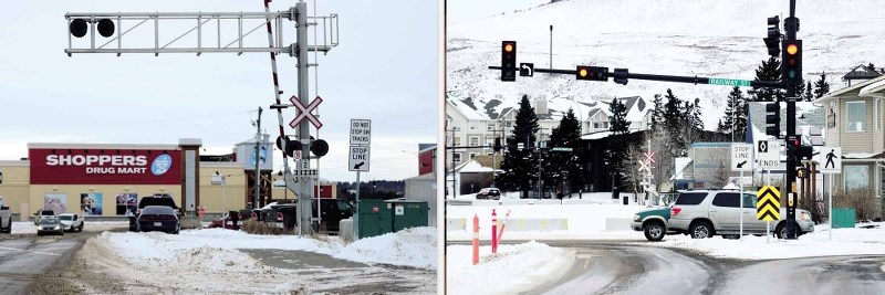 Left: The rail crossing at Fourth Ave. is expected to be closed the week of Jan. 20 in conjunction with the opening of the rail crossing at Centre Ave., right. Town of