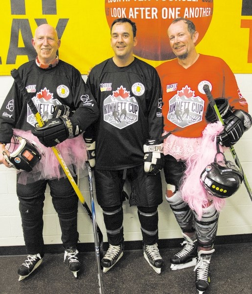 Last year&#8217;s Kimmett Cup featured Wild Rose MP Blake Richards, centre, along with Martin Parnell, left, and Kelly Kimmett sporting pink tutus.
