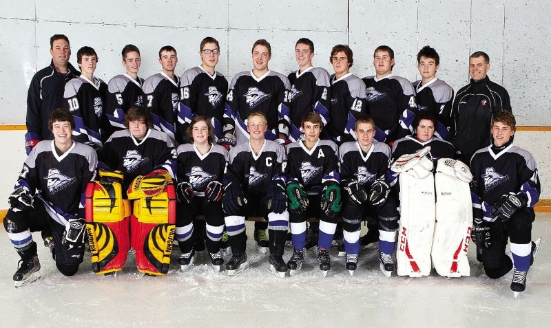 After more than 10 years together in Cremona Minor Hockey, the Cowboys are graduating as a group. (Back, from left): head coach Ross Parsons, Dawson Jacobs, Noah Yuck, Carter 