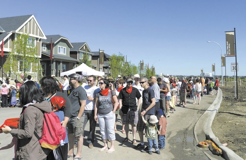 Hungry Cochranites line up for pancakes at last year&#8217;s Fireside breakfast.