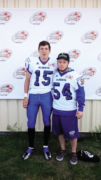 Cochrane&#8217;s Mac Chaisson (right) and Bearspaw&#8217;s Des Catellier get it on at the Canada Cup under-18-year-old football tournament July 9 in Saskatoon. Their Team