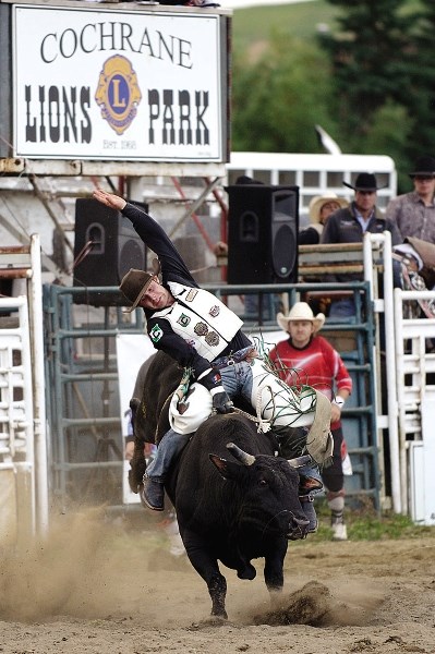 Beau Brooks of Cochrane competes in the first heat of last year&#8217;s Cochrane Classic Bullriding.