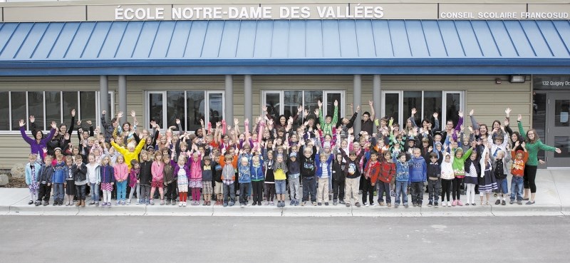 Students and staff at Ecole Notre-Dame Des Vallees celebrated the opening of the school&#8217;s new location Sept. 2, next to Mitford School on Quigley Drive. Cochrane school 