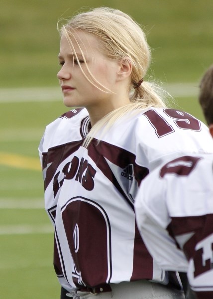 Cochrane Bantam Lions defensive back Laura Pace.