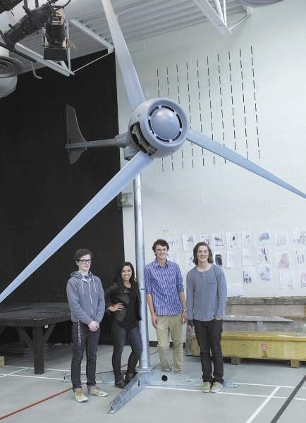 CHS students with a sample of the proposed wind turbine.