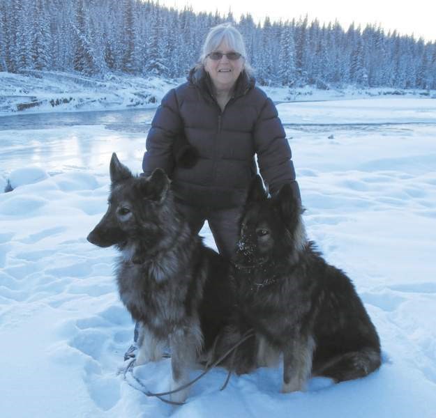 Linda Lavis with her dogs Twist and Chaya.