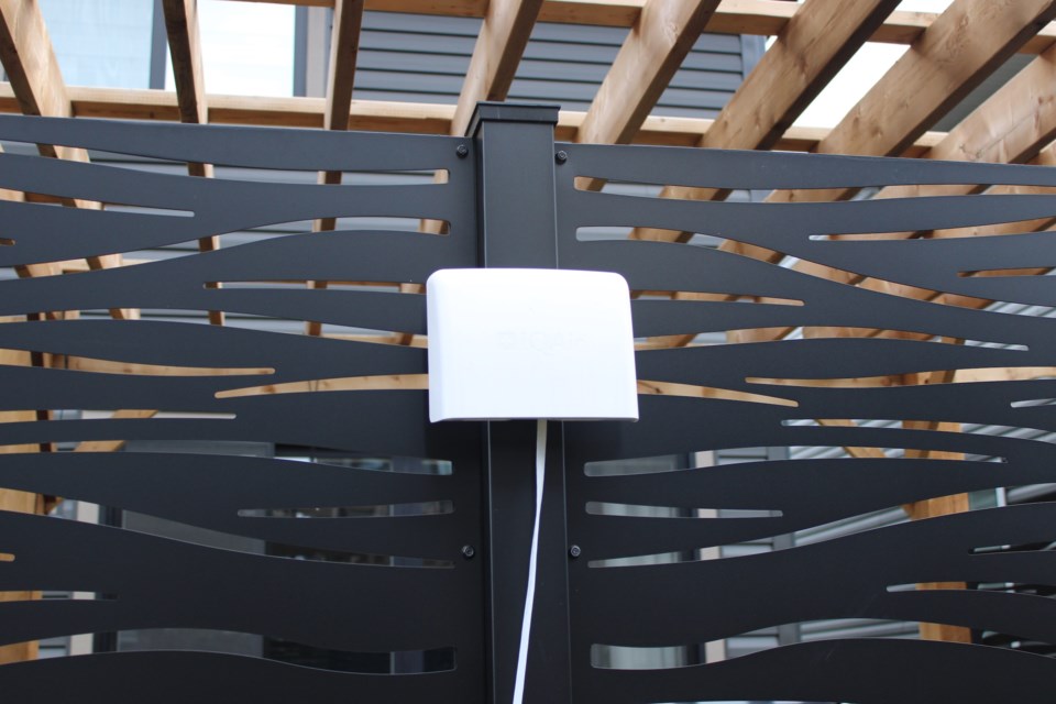 An IQAir outdoor air quality monitor. 